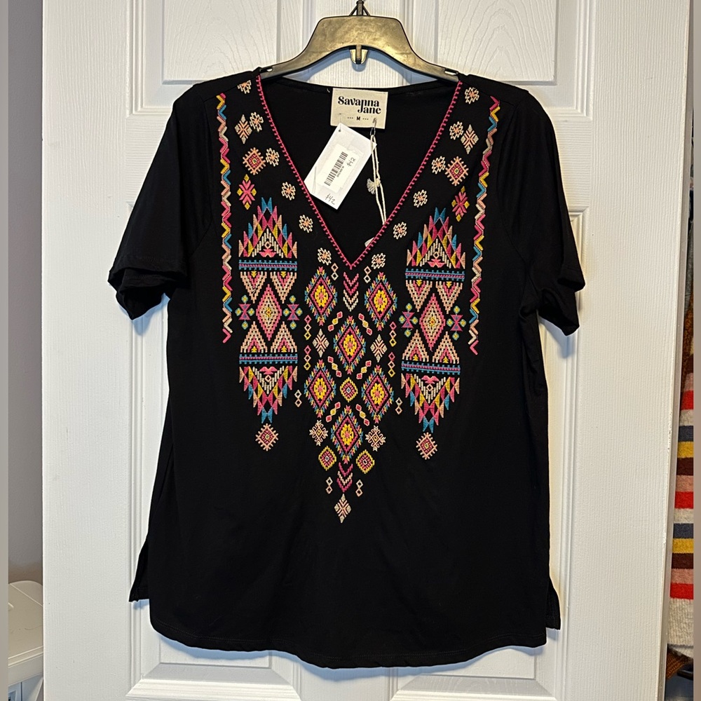 Embroidered V Neck Tunic